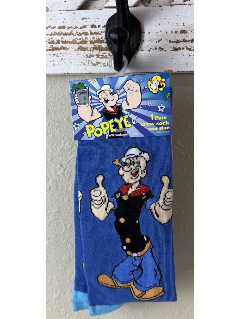 New Popeye Crew Socks One Size Men 8-12, Women 9-14